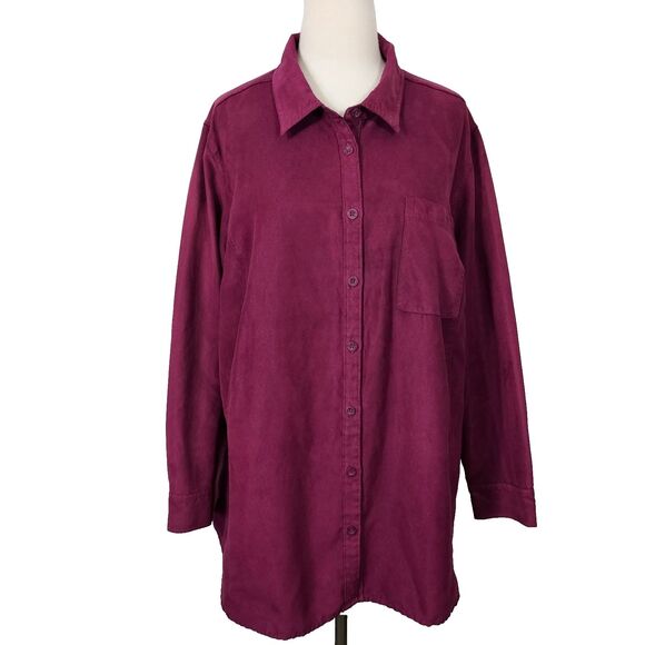Catherines Womens 2X Faux Suede Long Sleeve Shirt Shacket Blouse Top Burgundy - Picture 1 of 11